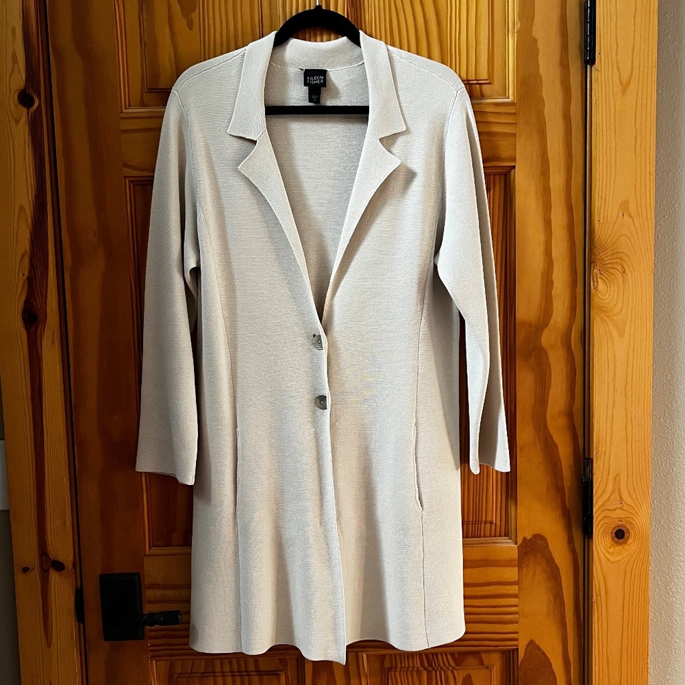 Eileen Fisher Cotton Silk Cardigan Jacket Bone Ivory M
